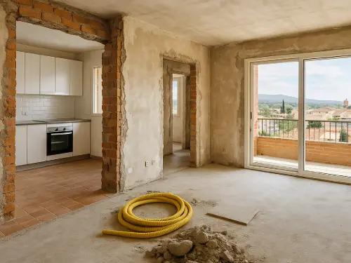 Reforma integral de apartamento con vistas en Parets del Vallès Vivienda en obras con cocina semiacabada y vistas despejadas en una reforma integral en Parets del Vallès