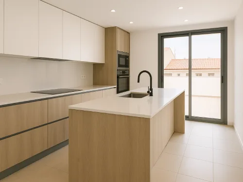 Cocina reformada blanca abierta estilo nórdico Les Franqueses del Vallès