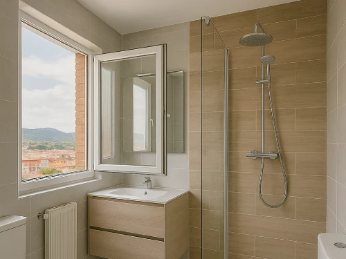 Reforma de baño moderno en Montornés del Vallés con acabados de calidad Baño reformado en Montornés del Vallés con ducha de obra, sanitarios modernos y vistas exteriores